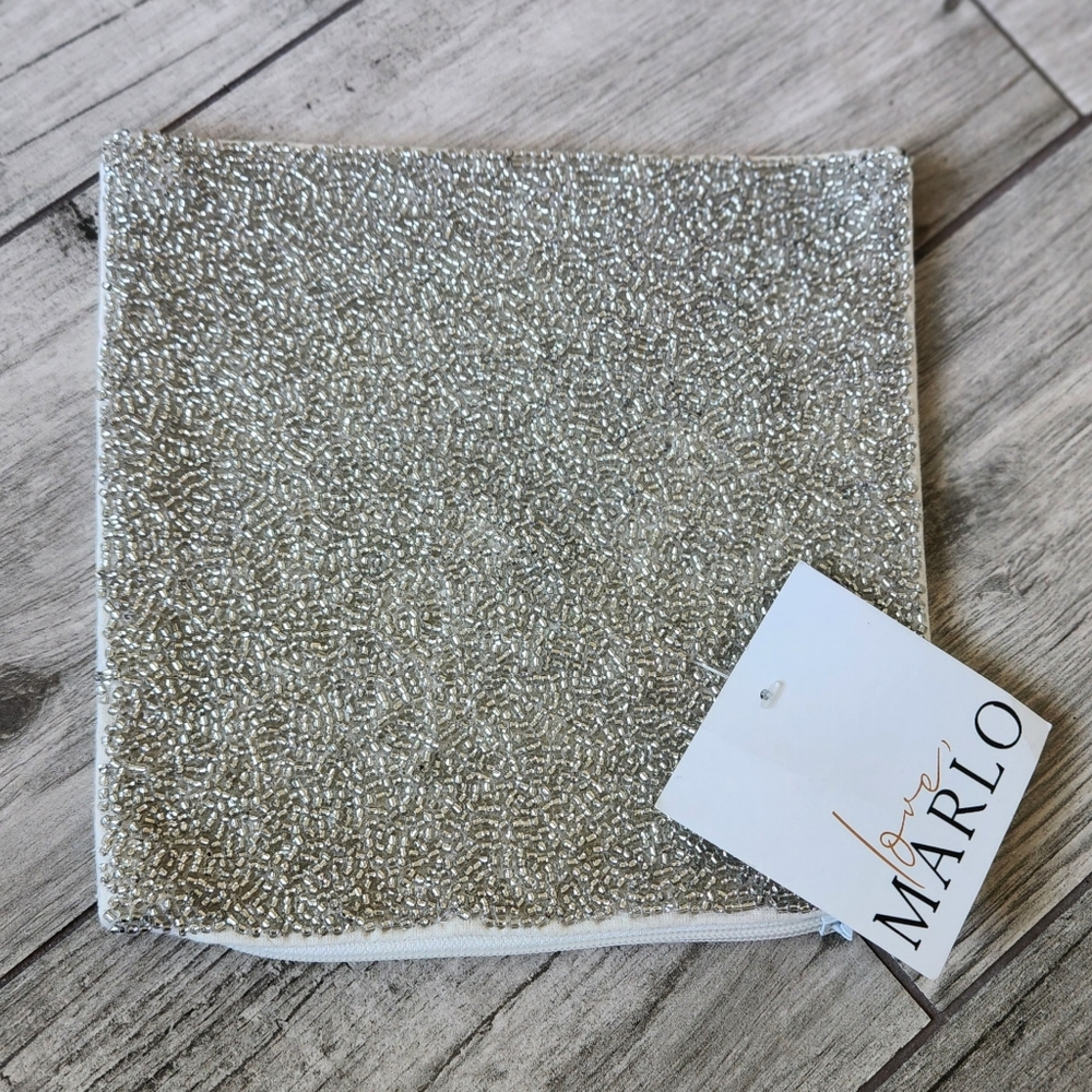 Love, Marlo Bugle Beads Crushed Ice Silver Square Pillow Cover Sham New 8" x 8"